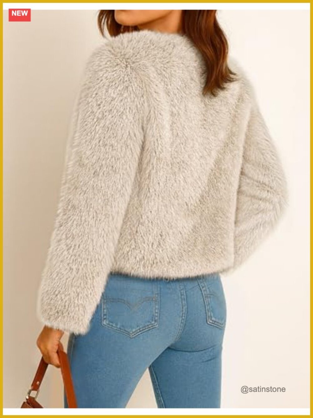 Faux Fur Cropped Jacket Women's Winter Fluffy Shaggy Open Front Long Sleeve - Picture 2 of 6